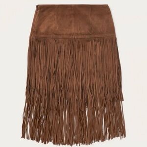 Suede Fringe Midi Skirt, Size M (8)